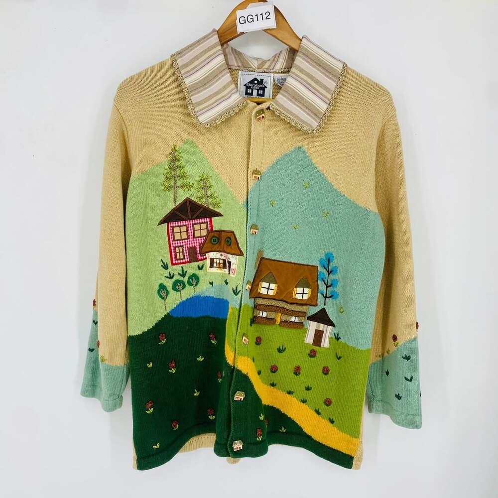 Vintage Storybook Knits HSN Off the Beaten Track Cardigan L Grandmacore Cottage